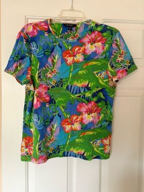 Lauren Ralph Lauren Bright Blue Tropical Floral Tee